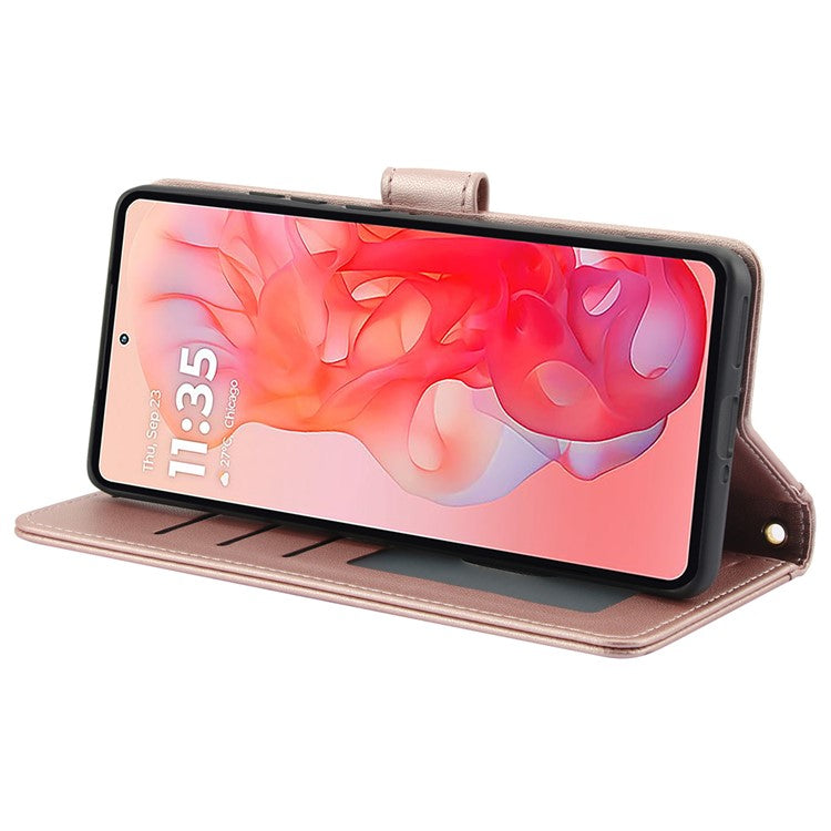 SY-003 For Motorola Moto G34 5G Case PU Leather Stand View Phone Wallet Cover with Hand Strap - Pink