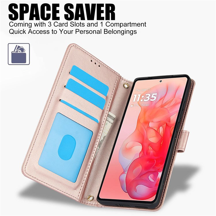 SY-003 For Motorola Moto G34 5G Case PU Leather Stand View Phone Wallet Cover with Hand Strap - Pink