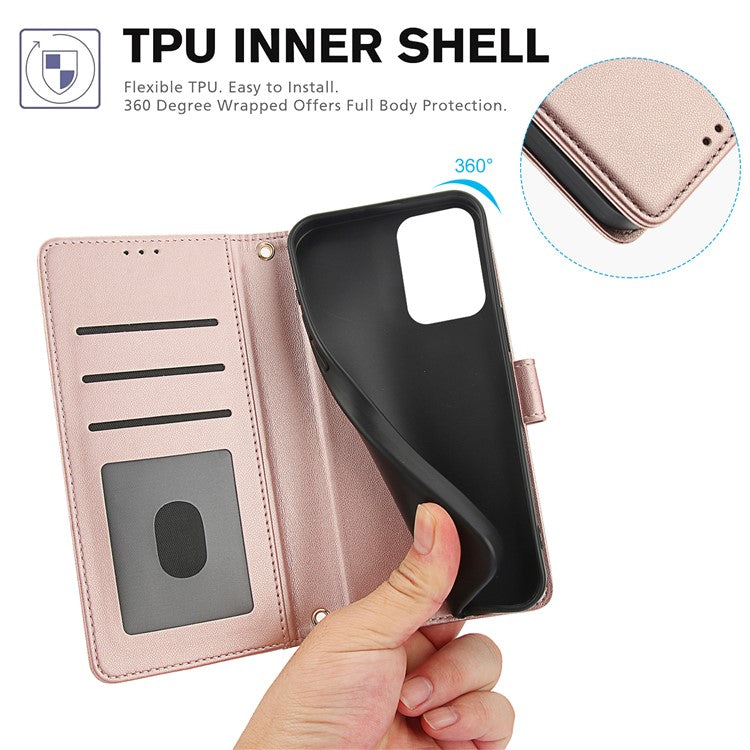 SY-003 For Motorola Moto G34 5G Case PU Leather Stand View Phone Wallet Cover with Hand Strap - Pink