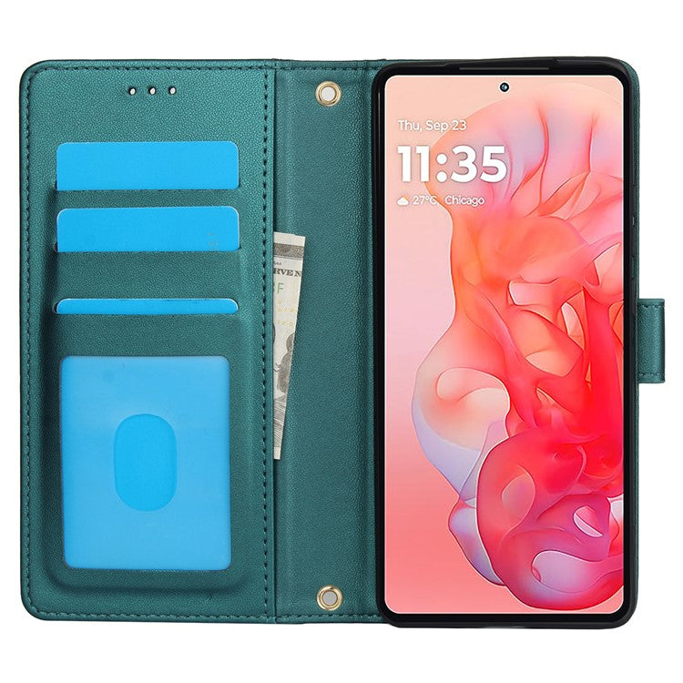 SY-003 For Motorola Moto G34 5G Case PU Leather Stand View Phone Wallet Cover with Hand Strap - Green