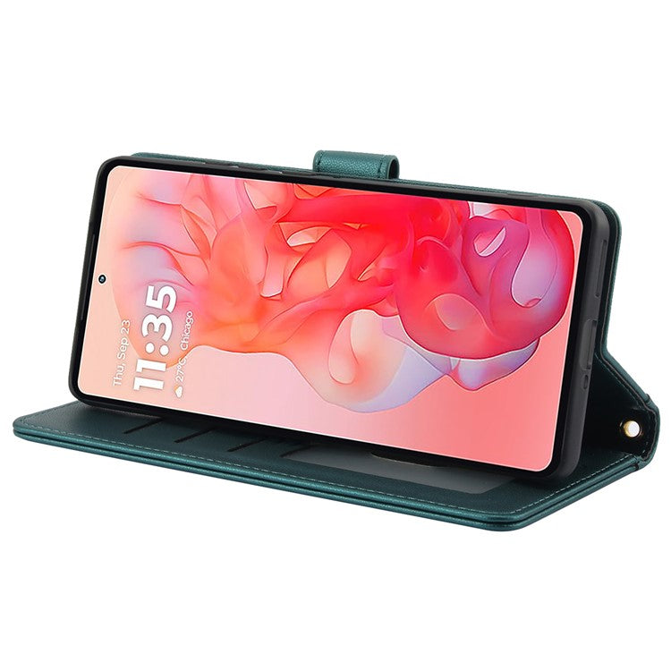 SY-003 For Motorola Moto G34 5G Case PU Leather Stand View Phone Wallet Cover with Hand Strap - Green