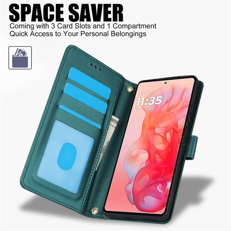 SY-003 For Motorola Moto G34 5G Case PU Leather Stand View Phone Wallet Cover with Hand Strap - Green