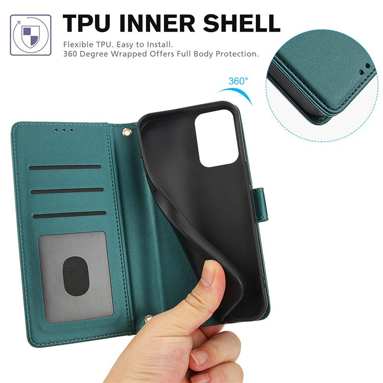 SY-003 For Motorola Moto G34 5G Case PU Leather Stand View Phone Wallet Cover with Hand Strap - Green