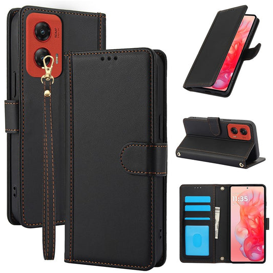 SY-003 For Motorola Moto G34 5G Case PU Leather Stand View Phone Wallet Cover with Hand Strap - Black