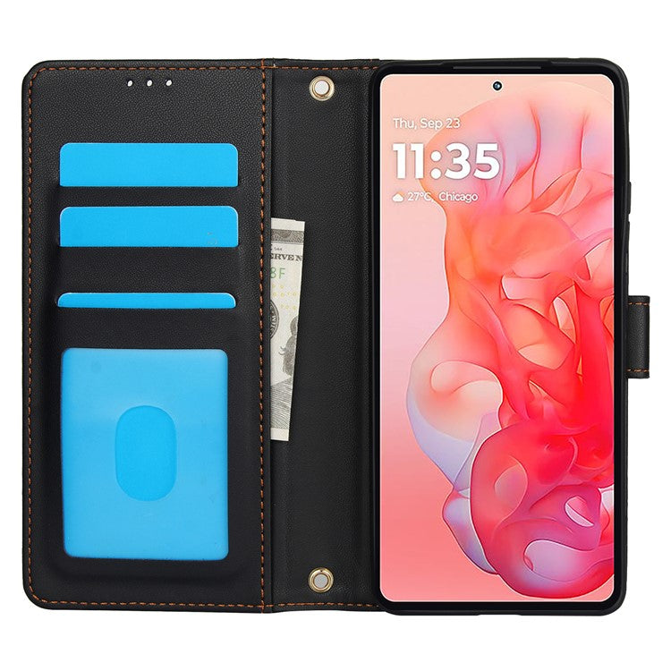 SY-003 For Motorola Moto G34 5G Case PU Leather Stand View Phone Wallet Cover with Hand Strap - Black