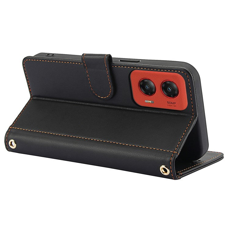SY-003 For Motorola Moto G34 5G Case PU Leather Stand View Phone Wallet Cover with Hand Strap - Black