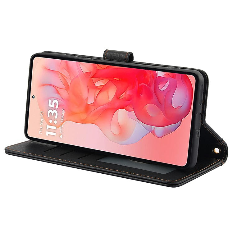 SY-003 For Motorola Moto G34 5G Case PU Leather Stand View Phone Wallet Cover with Hand Strap - Black