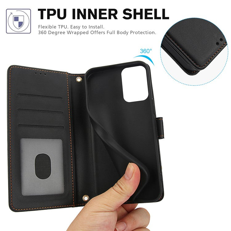SY-003 For Motorola Moto G34 5G Case PU Leather Stand View Phone Wallet Cover with Hand Strap - Black