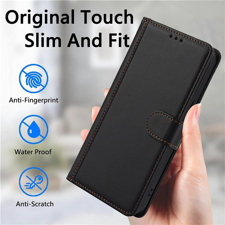SY-003 For Motorola Moto G34 5G Case PU Leather Stand View Phone Wallet Cover with Hand Strap - Black