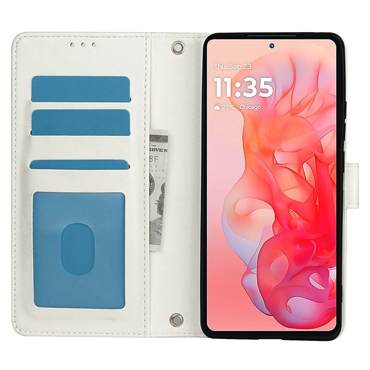 SY-003 For Motorola Moto G34 5G Case PU Leather Stand View Phone Wallet Cover with Hand Strap - White