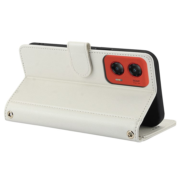 SY-003 For Motorola Moto G34 5G Case PU Leather Stand View Phone Wallet Cover with Hand Strap - White