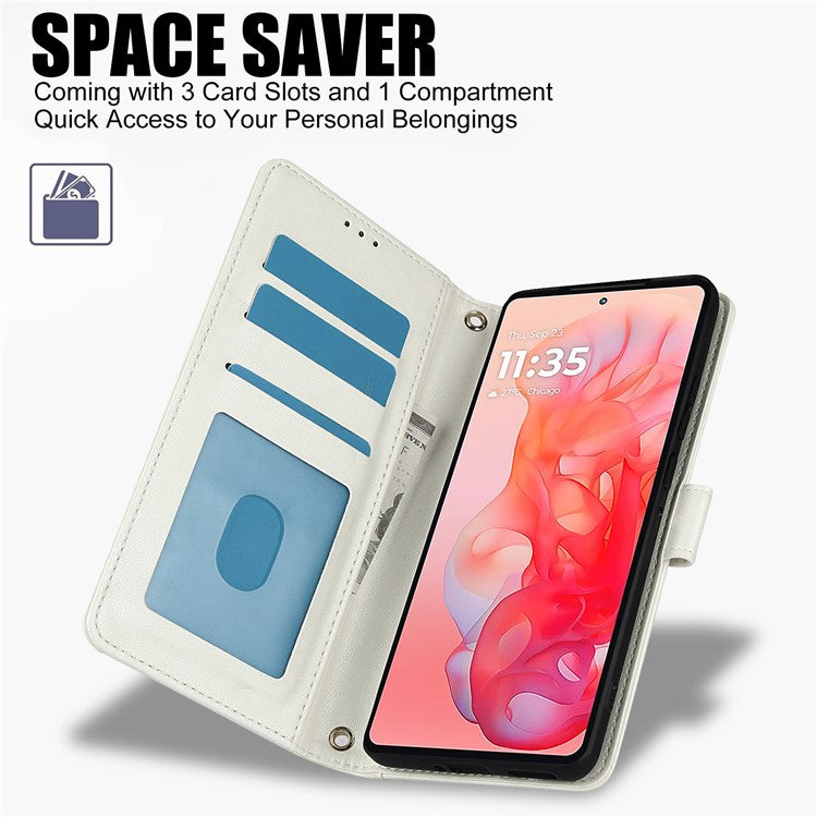 SY-003 For Motorola Moto G34 5G Case PU Leather Stand View Phone Wallet Cover with Hand Strap - White