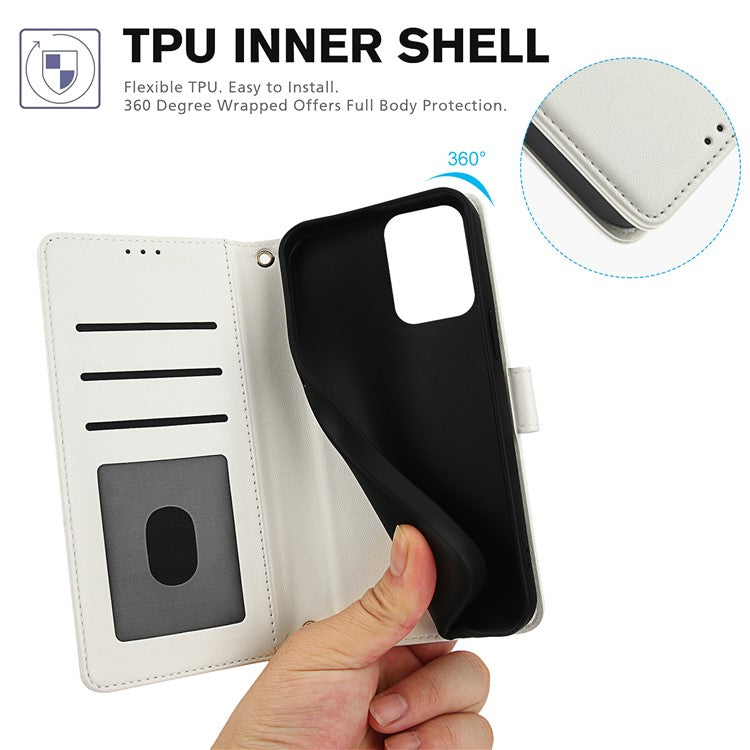 SY-003 For Motorola Moto G34 5G Case PU Leather Stand View Phone Wallet Cover with Hand Strap - White