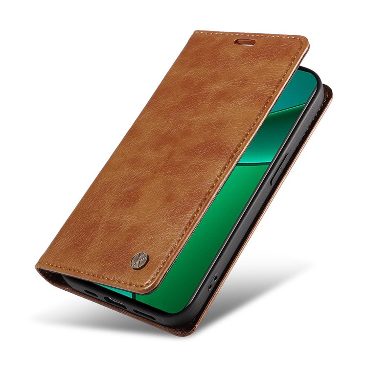 YIKATU YK-006 For Realme Narzo 70 5G / Narzo 70 Pro 5G / P1 5G / 12 4G / 12+ 5G Case Wallet Litchi Grain Leather Phone Cover - Brown