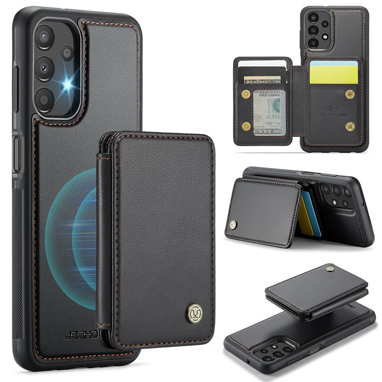 JEEHOOD J05 For Samsung Galaxy A13 4G Case Card Holder Kickstand Leather+TPU Phone Cover - Black