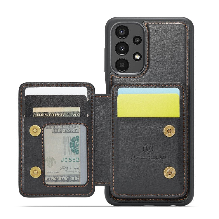 JEEHOOD J05 For Samsung Galaxy A13 4G Case Card Holder Kickstand Leather+TPU Phone Cover - Black