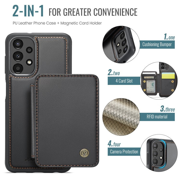 JEEHOOD J05 For Samsung Galaxy A13 4G Case Card Holder Kickstand Leather+TPU Phone Cover - Black