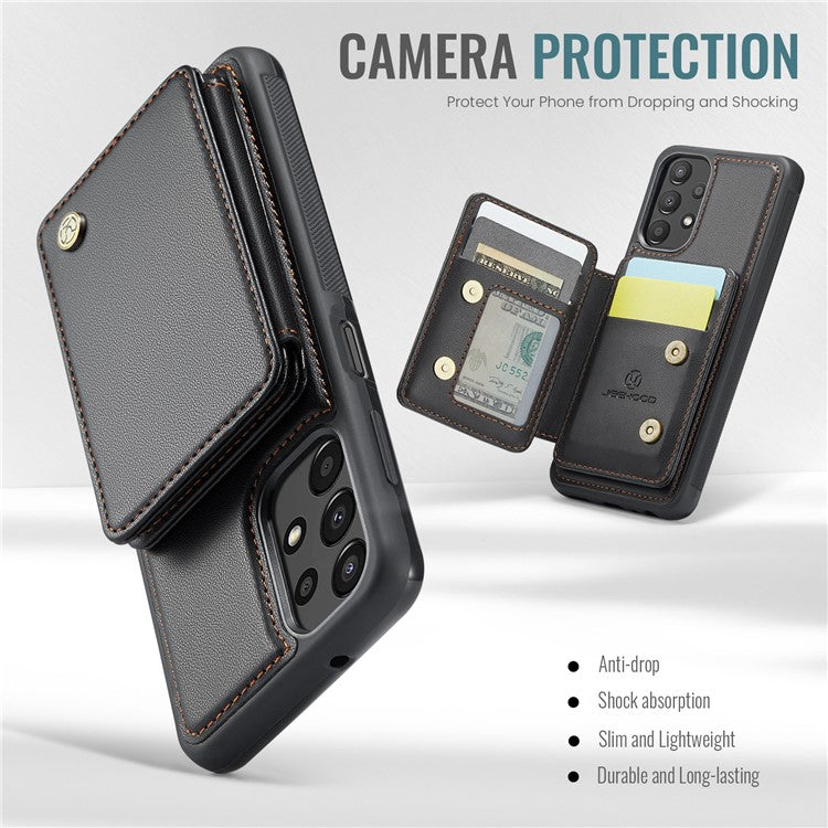 JEEHOOD J05 For Samsung Galaxy A13 4G Case Card Holder Kickstand Leather+TPU Phone Cover - Black