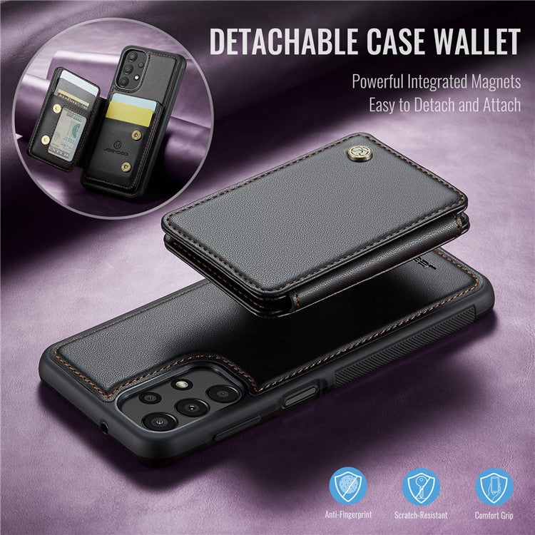 JEEHOOD J05 For Samsung Galaxy A13 4G Case Card Holder Kickstand Leather+TPU Phone Cover - Black