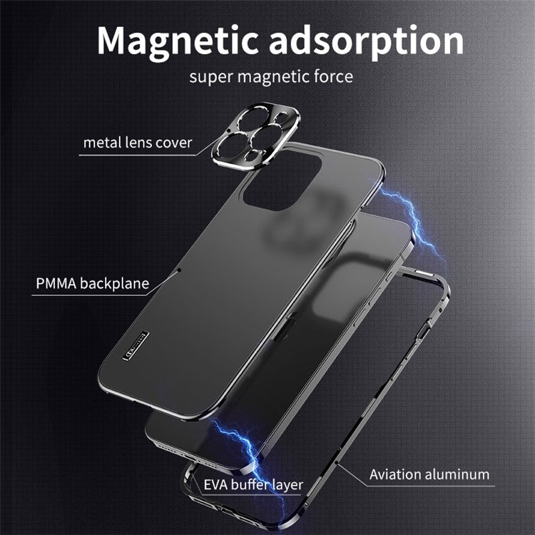 IM-CHEN For iPhone 14 Pro Anti-scratch Matte Phone Case Metal Lens Cover Ultra Slim Magnetic Phone Back Cover with Buckle Lock - Silver