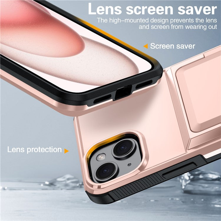 For iPhone 14 Cases Card Slot TPU+PC Kickstand Phone Case - Light Green