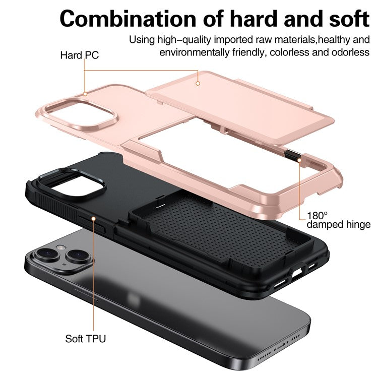 For iPhone 14 Cases Card Slot TPU+PC Kickstand Phone Case - Light Green