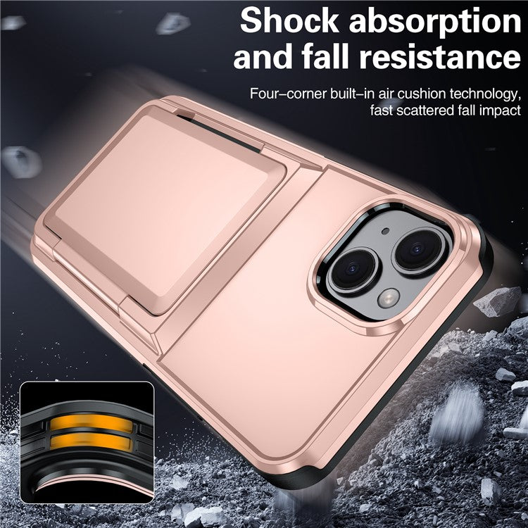 For iPhone 14 Cases Card Slot TPU+PC Kickstand Phone Case - Light Green