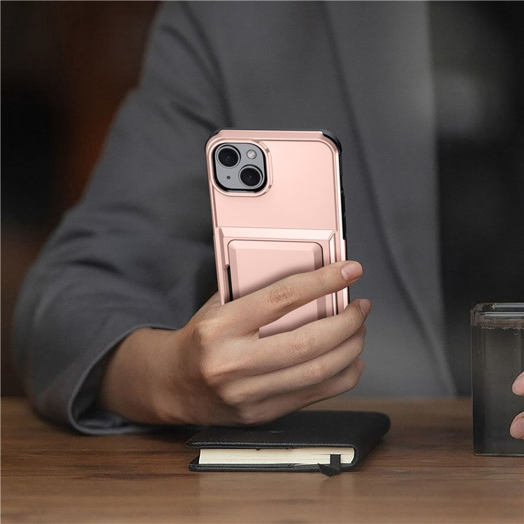 For iPhone 14 Cases Card Slot TPU+PC Kickstand Phone Case - Light Green