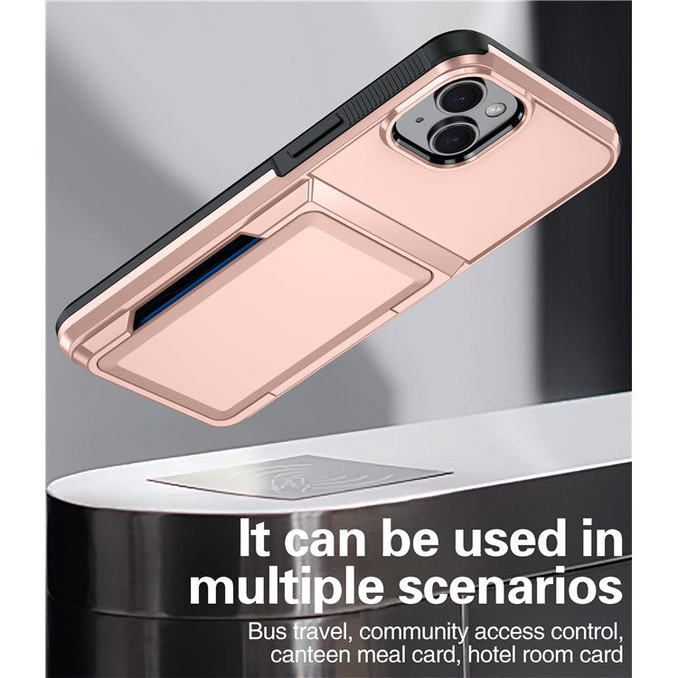 For iPhone 14 Cases Card Slot TPU+PC Kickstand Phone Case - Light Green