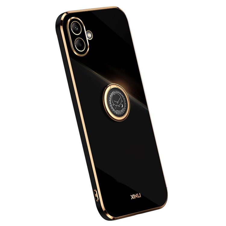 XINLI For Samsung Galaxy A06 Case Ring Kickstand Electroplating TPU Phone Cover - Black