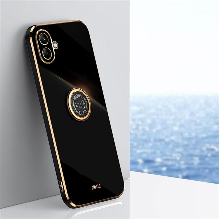 XINLI For Samsung Galaxy A06 Case Ring Kickstand Electroplating TPU Phone Cover - Black