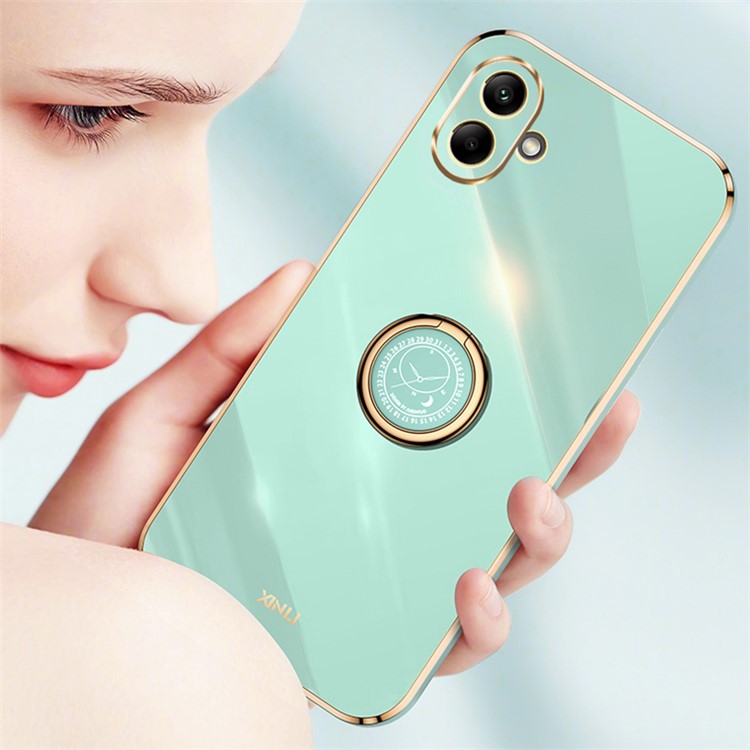 XINLI For Samsung Galaxy A06 Case Ring Kickstand Electroplating TPU Phone Cover - Black