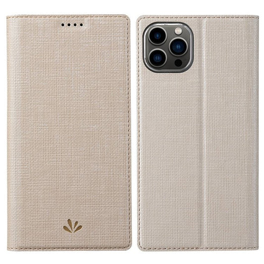 VILI DMX Series PU Leather Case for iPhone 14 Pro Max, Magnetic Absorption Stand Card Slot Flip Cover - Khaki
