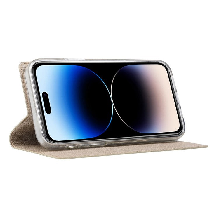 VILI DMX Series PU Leather Case for iPhone 14 Pro Max, Magnetic Absorption Stand Card Slot Flip Cover - Khaki