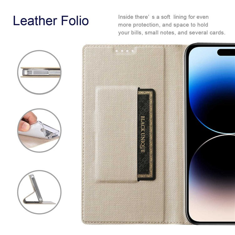 VILI DMX Series PU Leather Case for iPhone 14 Pro Max, Magnetic Absorption Stand Card Slot Flip Cover - Khaki