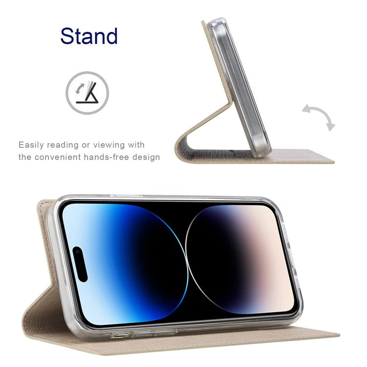 VILI DMX Series PU Leather Case for iPhone 14 Pro Max, Magnetic Absorption Stand Card Slot Flip Cover - Khaki