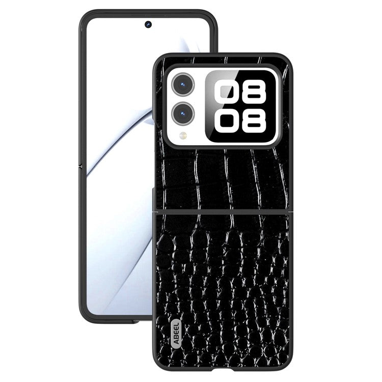 ABEEL For Huawei nova Flip 5G Case Genuine Cow Leather Back Phone Cover Crocodile Texture - Black