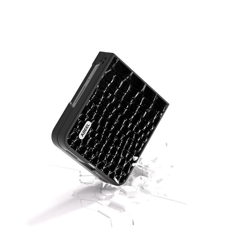 ABEEL For Huawei nova Flip 5G Case Genuine Cow Leather Back Phone Cover Crocodile Texture - Black