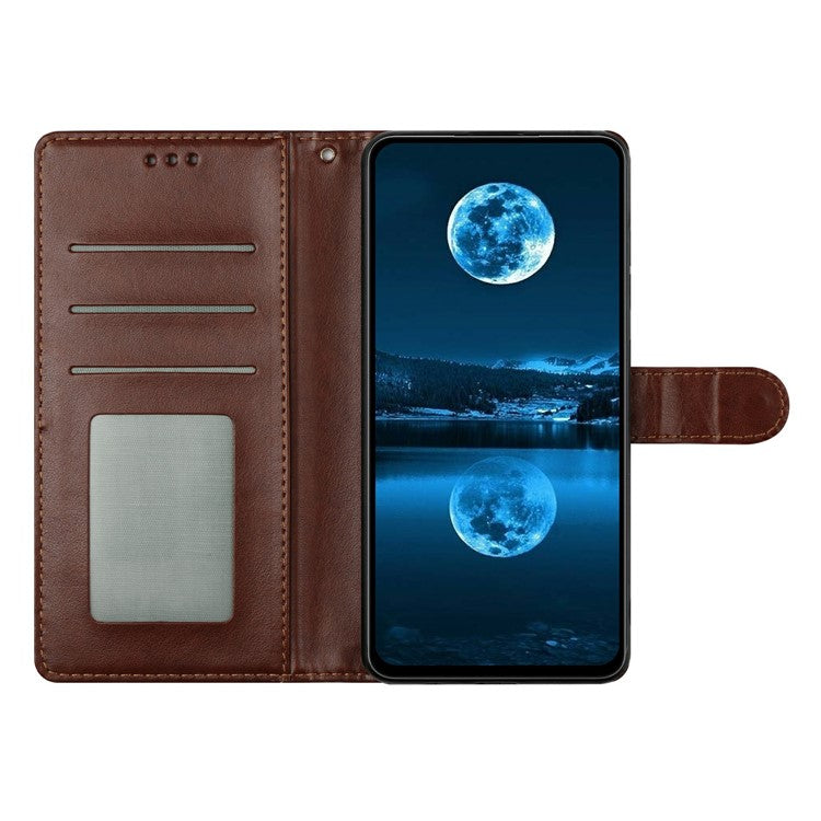 For iPhone 14 Leather Phone Case Wallet Stand Cover with Handy Strap - Brown