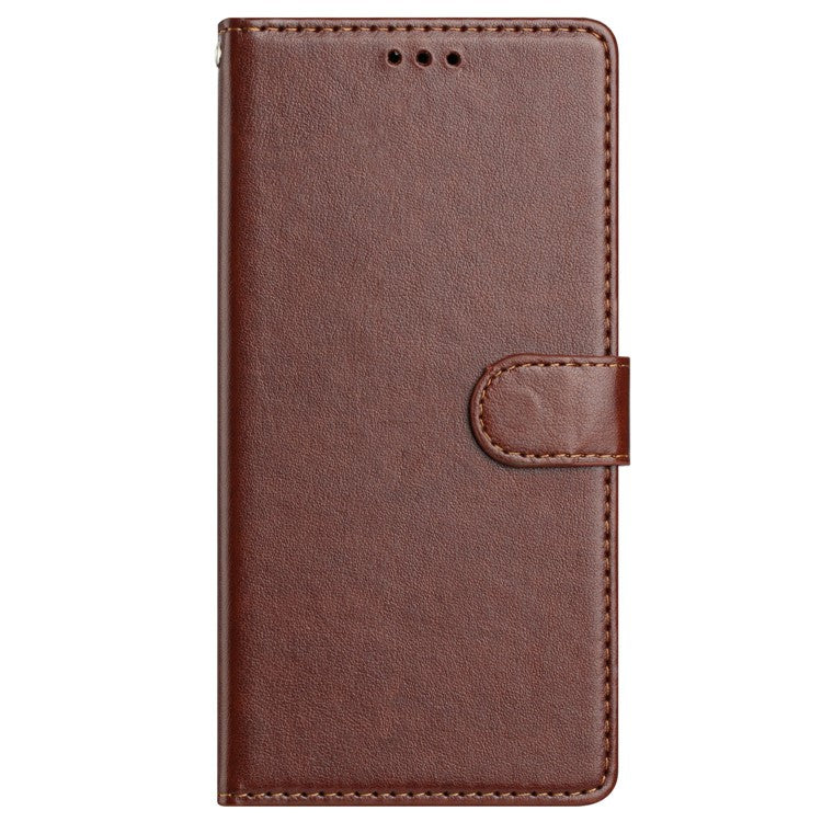 For iPhone 14 Leather Phone Case Wallet Stand Cover with Handy Strap - Brown