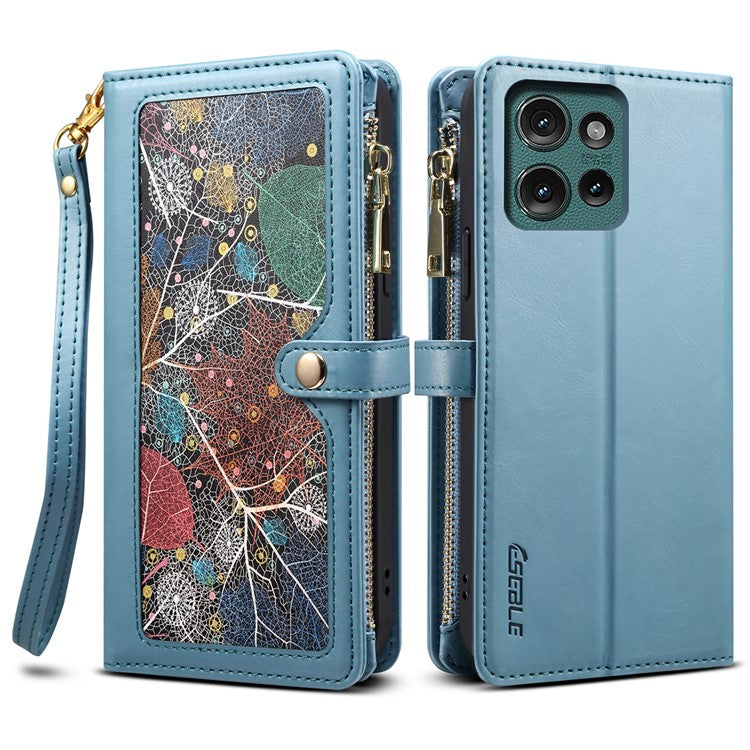 ESEBLE Galaxy Series For Motorola Edge 50 Neo 5G / Moto S50 5G / Thinkphone 25 5G Case Leather Zipper Phone Cover RFID Blocking - Blue