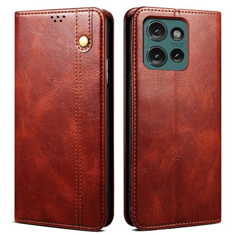 For Motorola Edge 50 Neo 5G / Moto S50 5G / Thinkphone 25 5G Case Crazy Horse Texture Waxy Leather Wallet Stand Cover - Brown