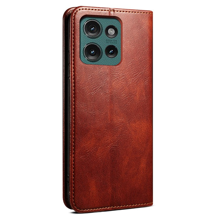 For Motorola Edge 50 Neo 5G / Moto S50 5G / Thinkphone 25 5G Case Crazy Horse Texture Waxy Leather Wallet Stand Cover - Brown