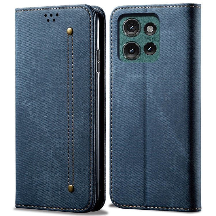 For Motorola Edge 50 Neo 5G / Moto S50 5G / Thinkphone 25 5G Case Jeans Cloth Texture Anti-Scratch Leather Stand Phone Cover - Blue