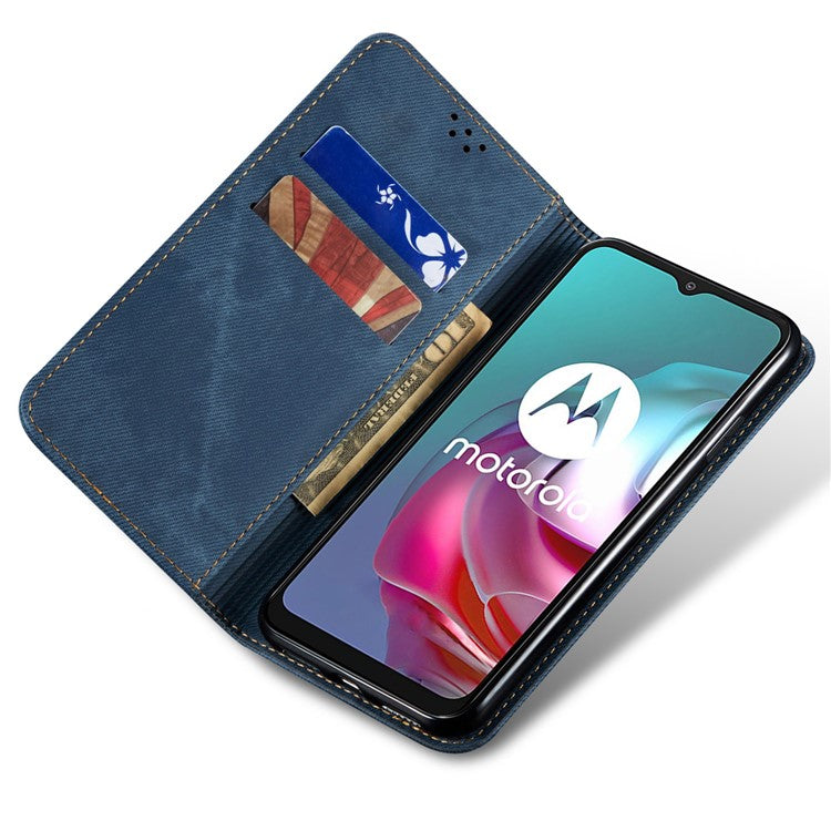 For Motorola Edge 50 Neo 5G / Moto S50 5G / Thinkphone 25 5G Case Jeans Cloth Texture Anti-Scratch Leather Stand Phone Cover - Blue