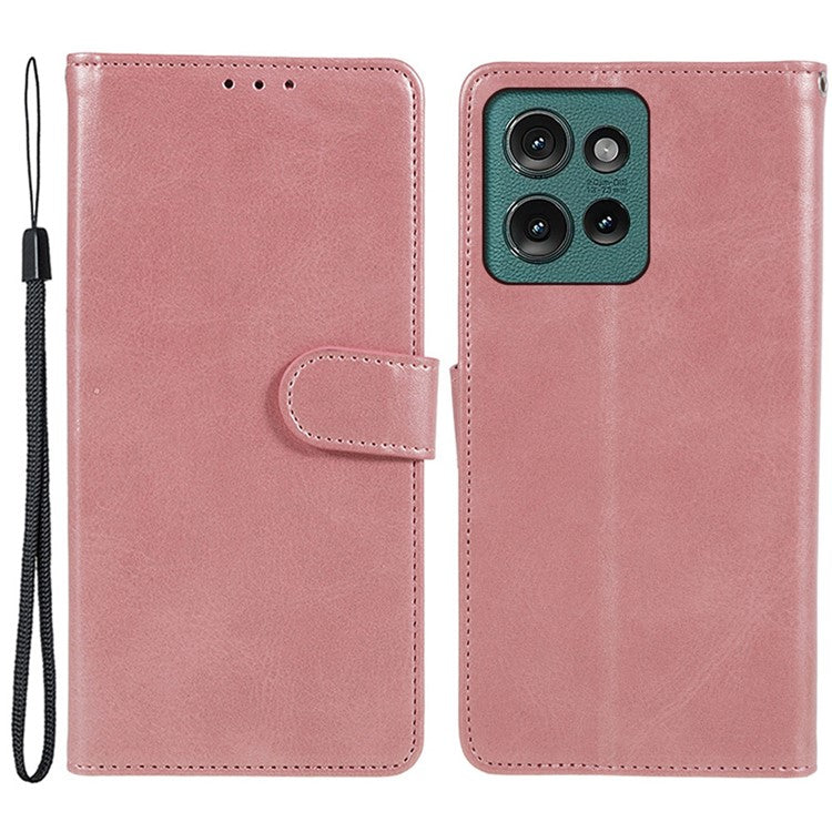 For Motorola Edge 50 Neo 5G / Moto S50 5G / Thinkphone 25 5G Case PU Leather Wallet Protective Phone Cover Calf Texture - Rose Gold