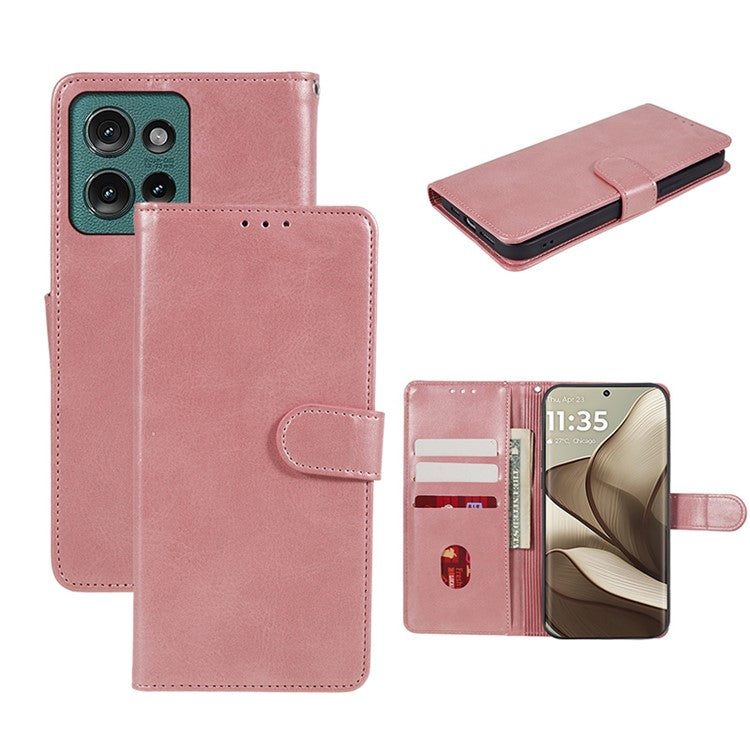 For Motorola Edge 50 Neo 5G / Moto S50 5G / Thinkphone 25 5G Case PU Leather Wallet Protective Phone Cover Calf Texture - Rose Gold
