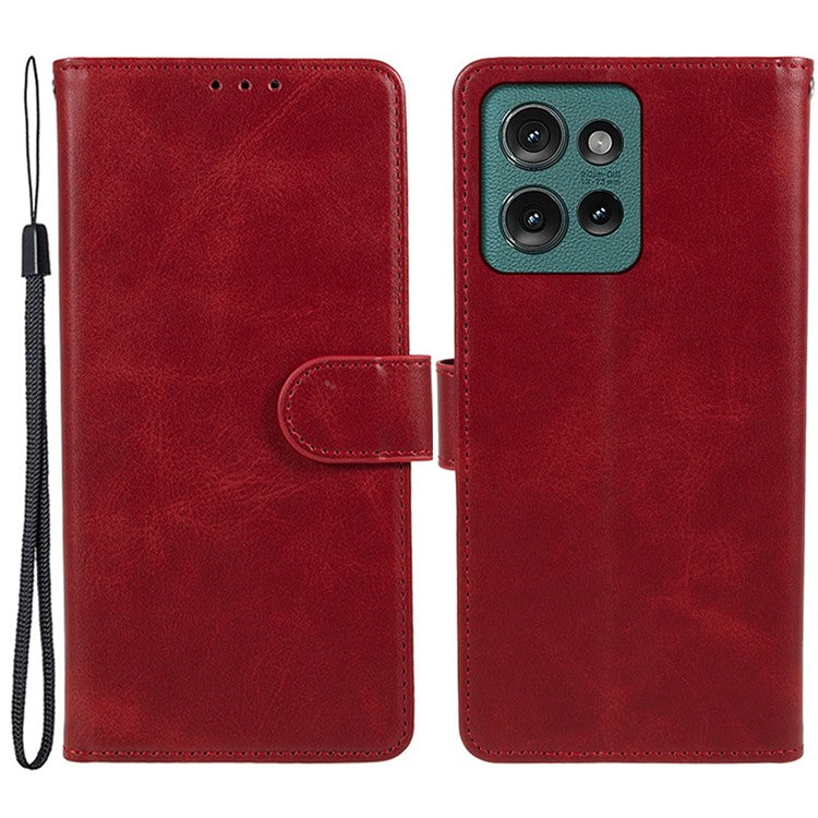For Motorola Edge 50 Neo 5G / Moto S50 5G / Thinkphone 25 5G Case PU Leather Wallet Protective Phone Cover Calf Texture - Red