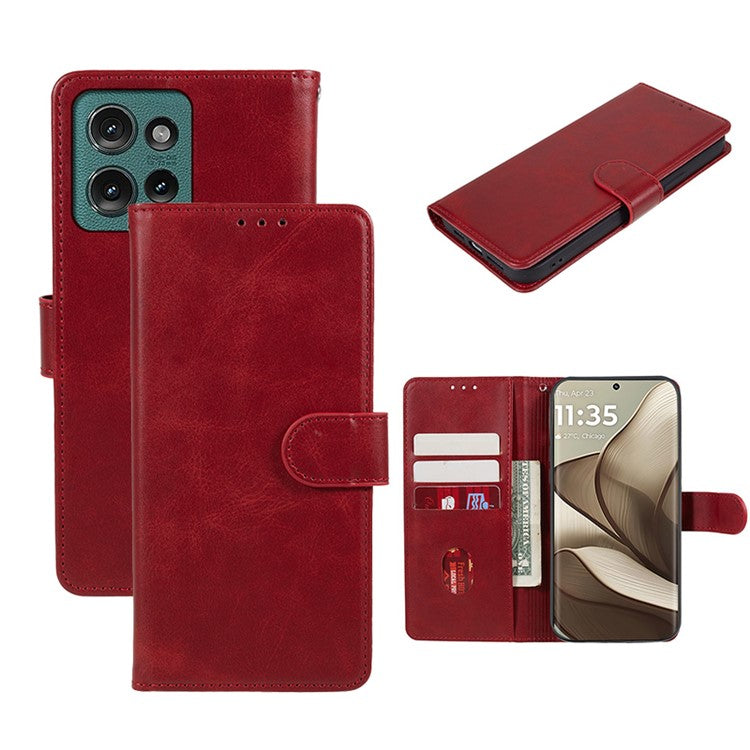 For Motorola Edge 50 Neo 5G / Moto S50 5G / Thinkphone 25 5G Case PU Leather Wallet Protective Phone Cover Calf Texture - Red
