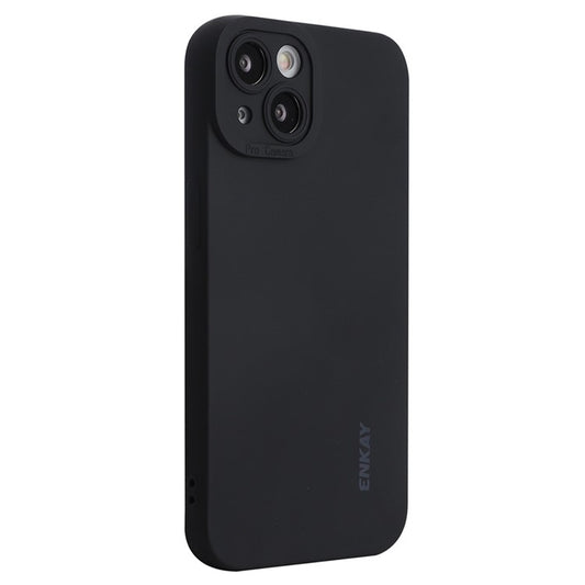 ENKAY HAT PRINCE For iPhone 14 Plus Solid Color Soft Liquid Silicone Case Camera Lens Precise Cutout Drop-proof Cover - Black